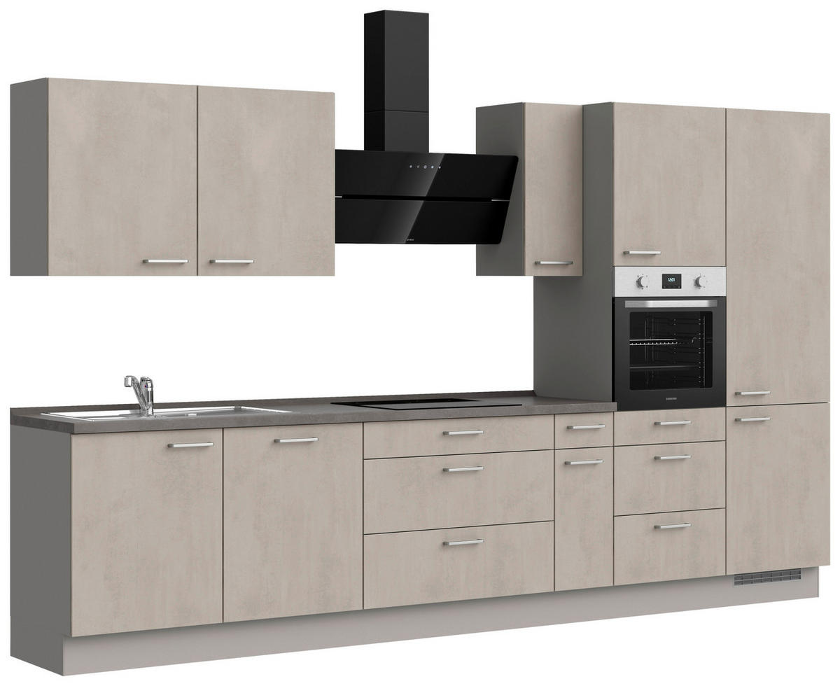 KÜCHENBLOCK Riva 360 cm  in Grau, Schieferfarben  - Schieferfarben/Edelstahlfarben, MODERN, Holzwerkstoff/Metall (360cm) - Nobilia