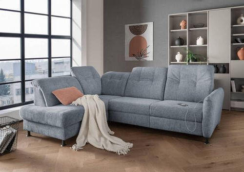 ECKSOFA in Chenille Hellblau  - Schwarz/Hellblau, Modern, Textil/Metall (198/270cm) - Livetastic