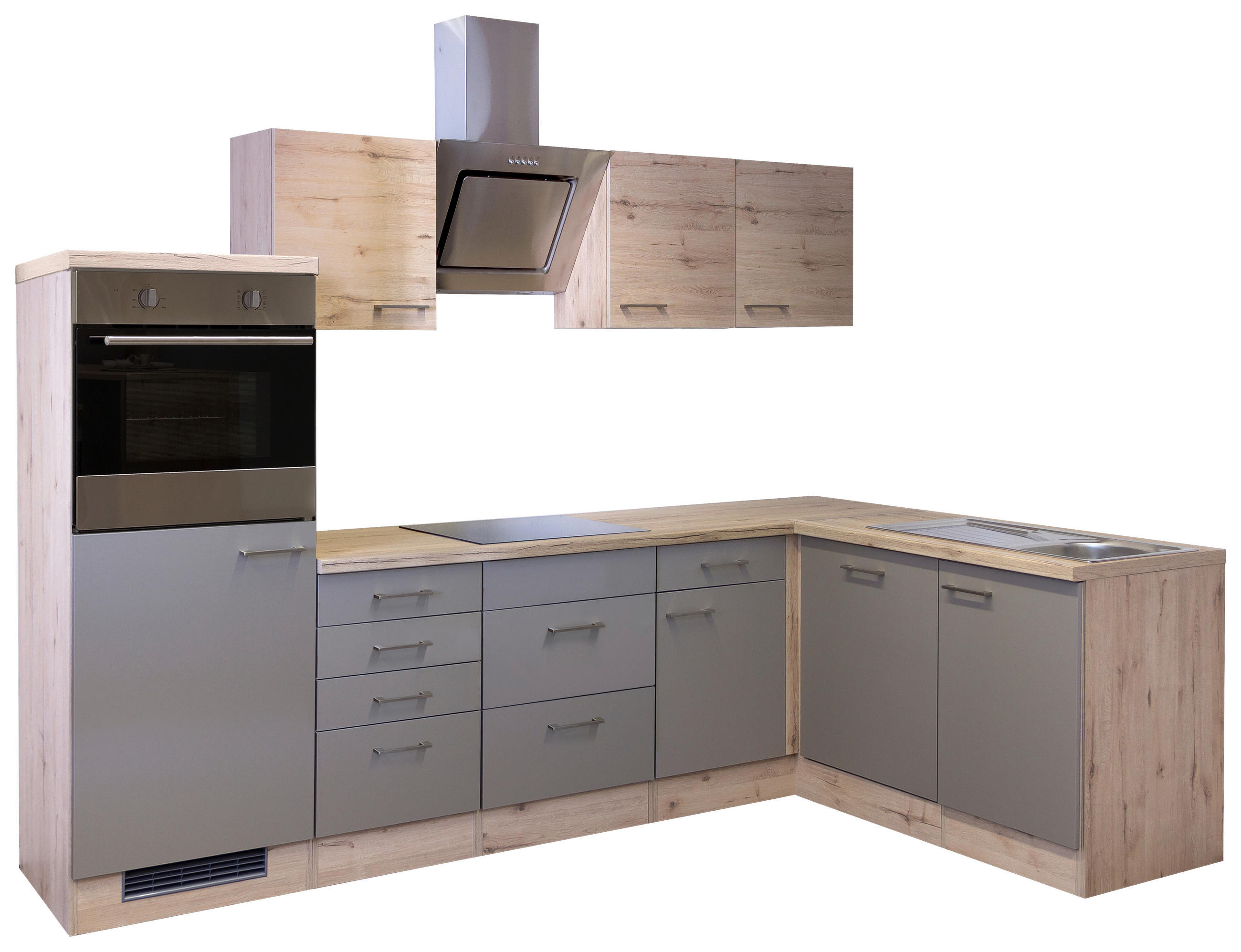 ECKKÜCHE 280/170 cm  in Champagner, Eiche San Remo  - Edelstahlfarben/Champagner, MODERN, Holzwerkstoff/Metall (280/170cm) - FlexWell