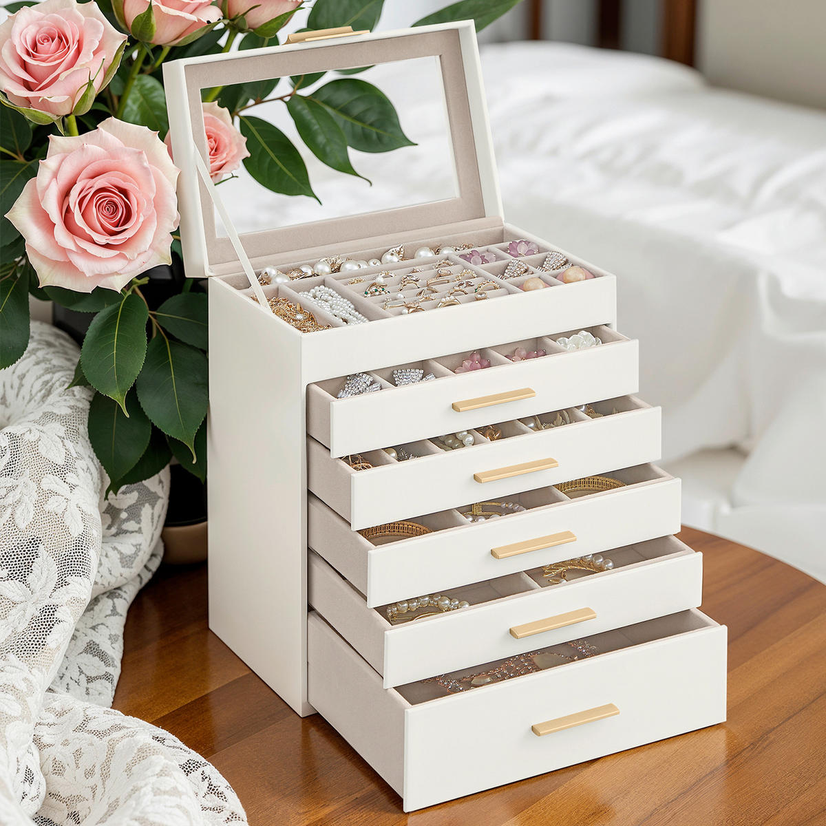 SCHMUCKKÄSTCHEN - Goldfarben/Weiß, Trend, Glas/Holzwerkstoff (25.1/29/16.3cm) - Boxxx