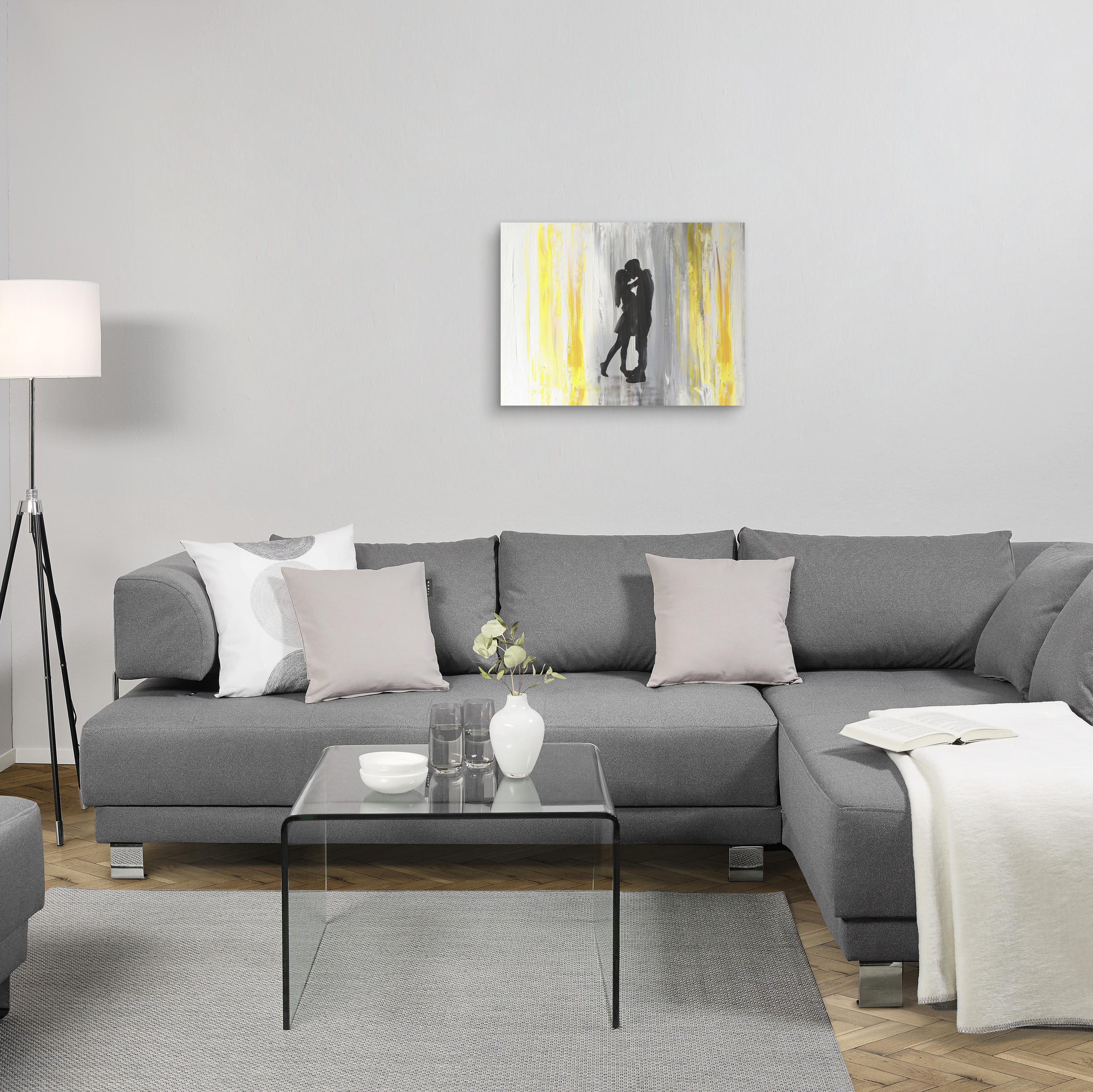 TISAK NA PLATNU 60/80 cm - siva/žuta, Basics, drvo/tekstil (60/80cm) - Monee
