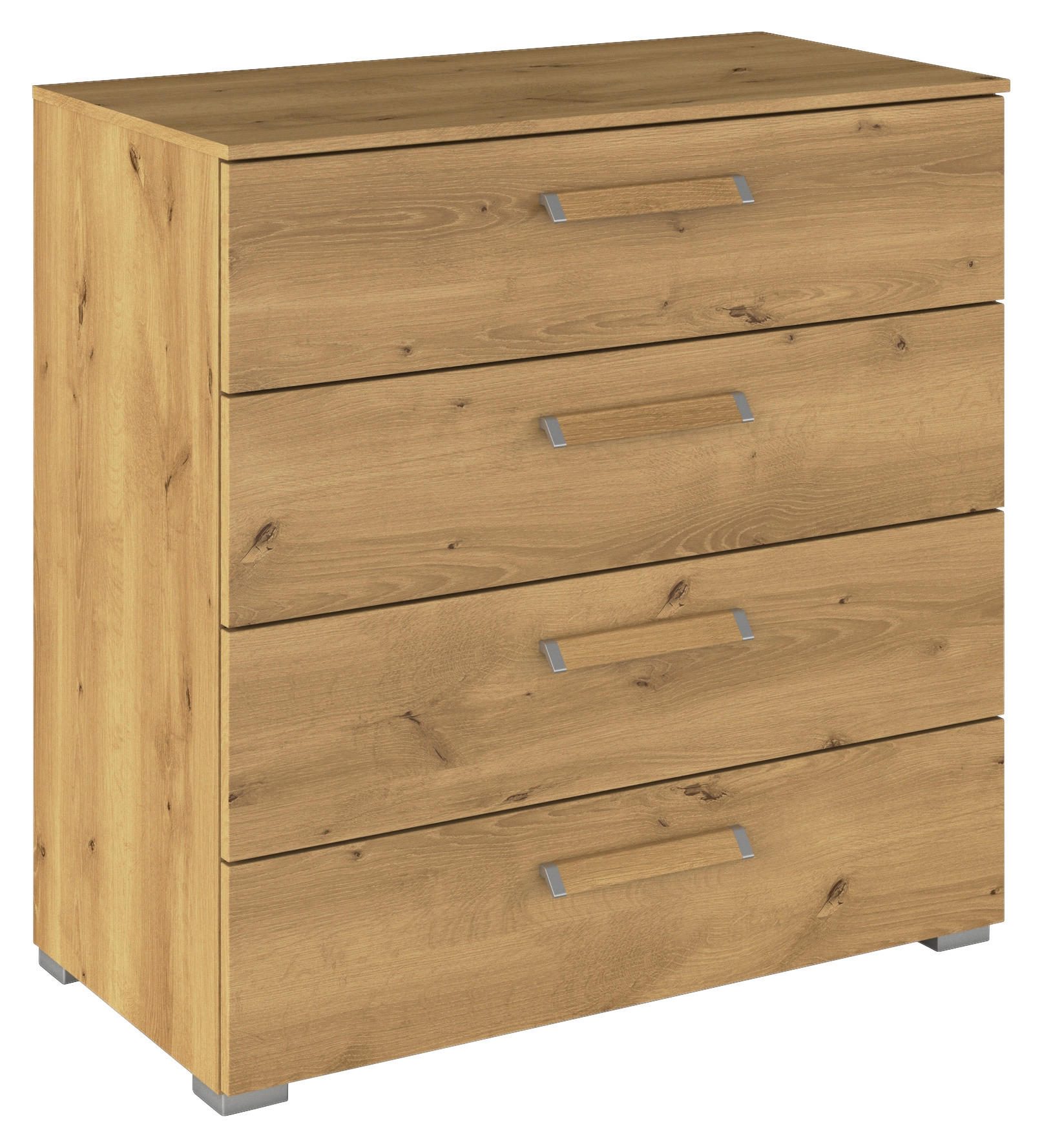 KOMMODE  in 80/81/42 cm  - Eichefarben/Silberfarben, Design, Holzwerkstoff/Kunststoff (80/81/42cm) - Novel
