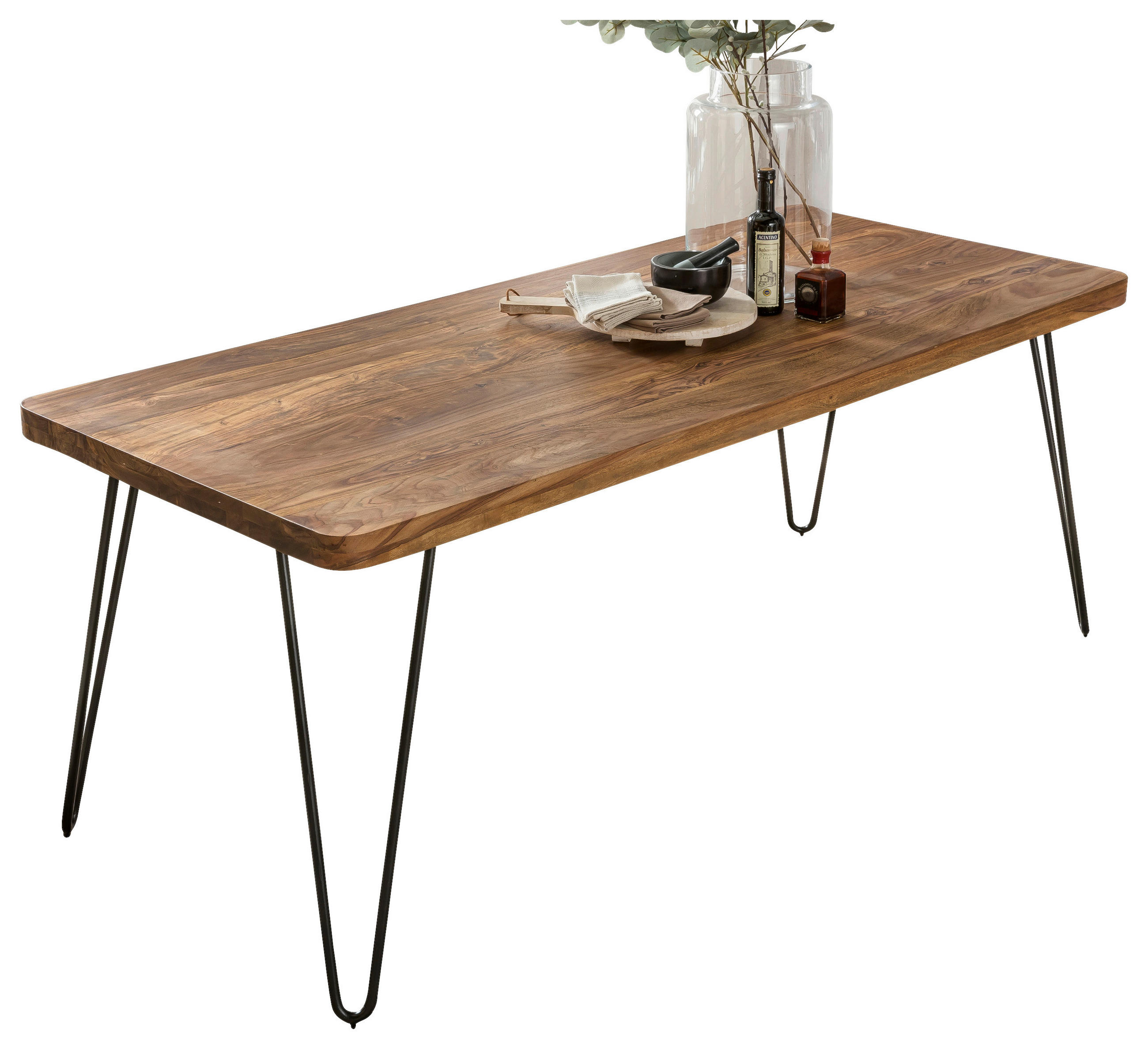 ESSTISCH Sheesham massiv rechteckig Sheeshamfarben  - Sheeshamfarben/Schwarz, Design, Holz/Metall (120/80/76cm) - MID.YOU