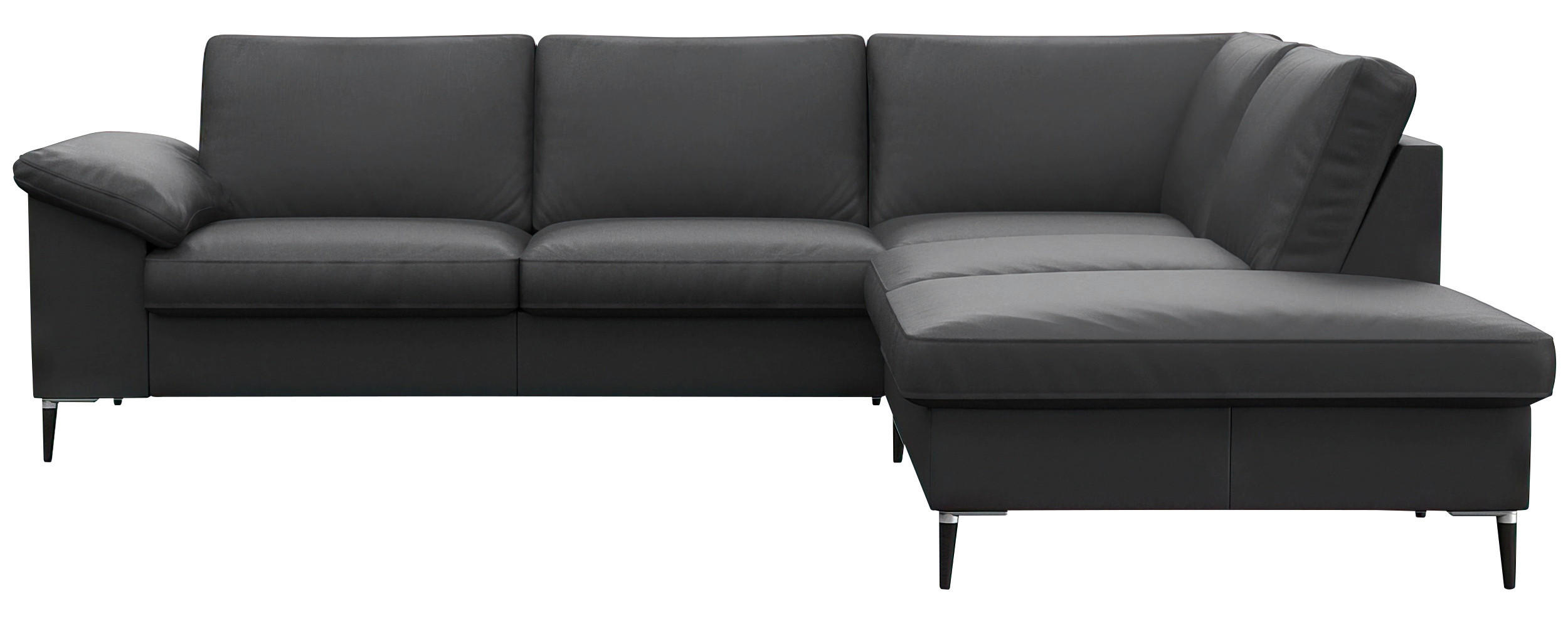 ECKSOFA Schwarz Echtleder  - Schwarz/Alufarben, Design, Leder/Metall (247/225cm) - Livetastic