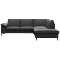 ECKSOFA Schwarz Echtleder  - Alufarben/Schwarz, Design, Leder/Metall (247/225cm) - Livetastic