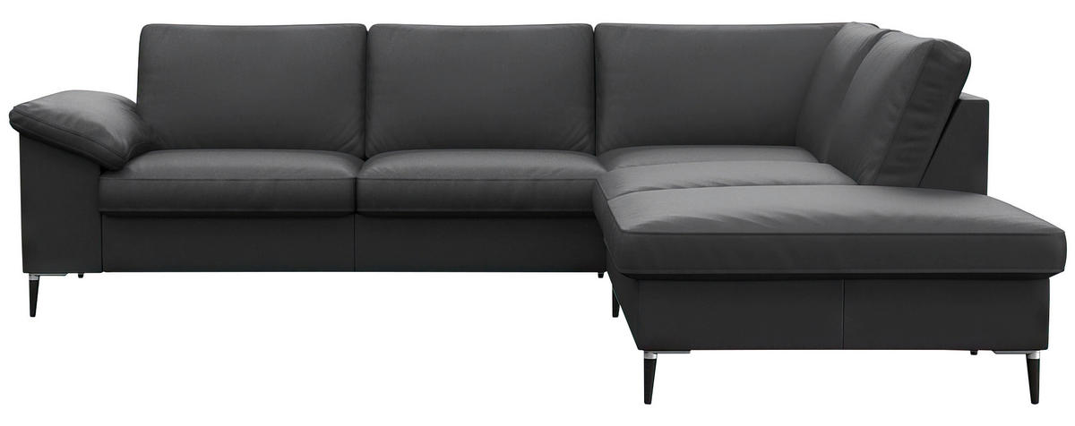 ECKSOFA Schwarz Echtleder  - Alufarben/Schwarz, Design, Leder/Metall (247/225cm) - Livetastic