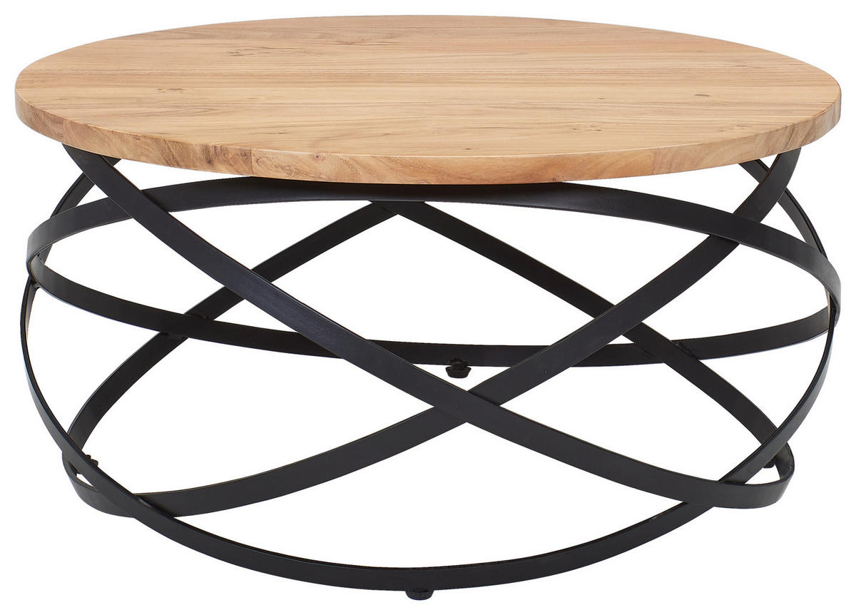 TABLE BASSE bois, métal 80/80/40 cm  - noir/couleur d'acacia, Modern, métal/bois (80/80/40cm) - MID.YOU