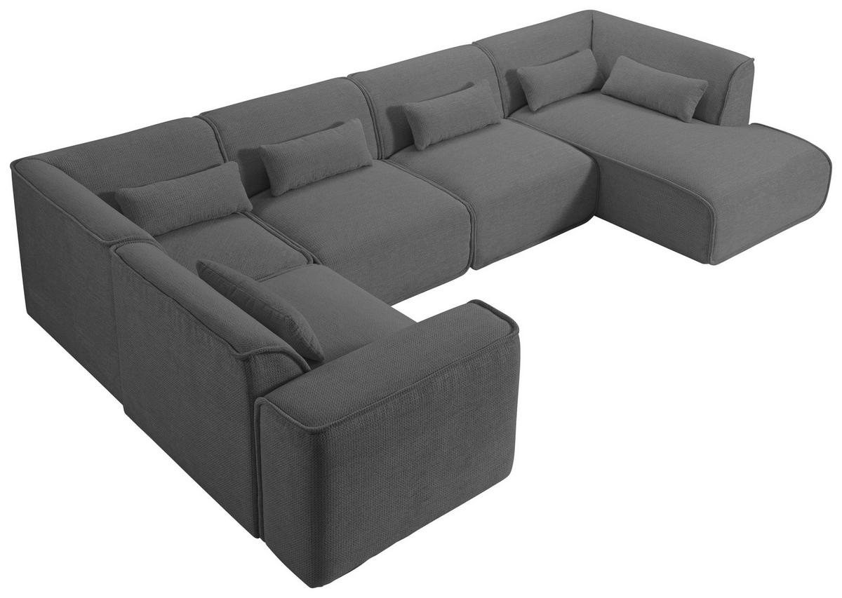 WOHNLANDSCHAFT Flachgewebe Anthrazit  - Anthrazit/Schwarz, Design, Kunststoff/Textil (211/368/165cm) - Lomoco