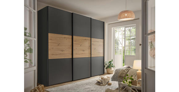 SCHWEBETÜRENSCHRANK 280/222/68 cm 3-türig  - Anthrazit/Schwarz, Holzwerkstoff/Metall (280/222/68cm) - Moderano