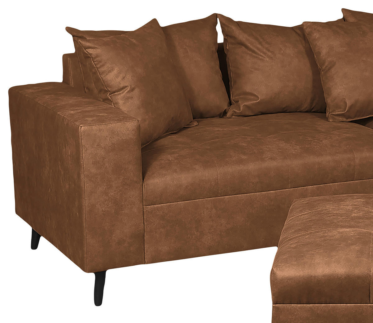 Ecksofa inkl. Hocker Braun Mikrofaser  - Schwarz/Braun, Design, Holz/Textil (247/174cm) - MID.YOU