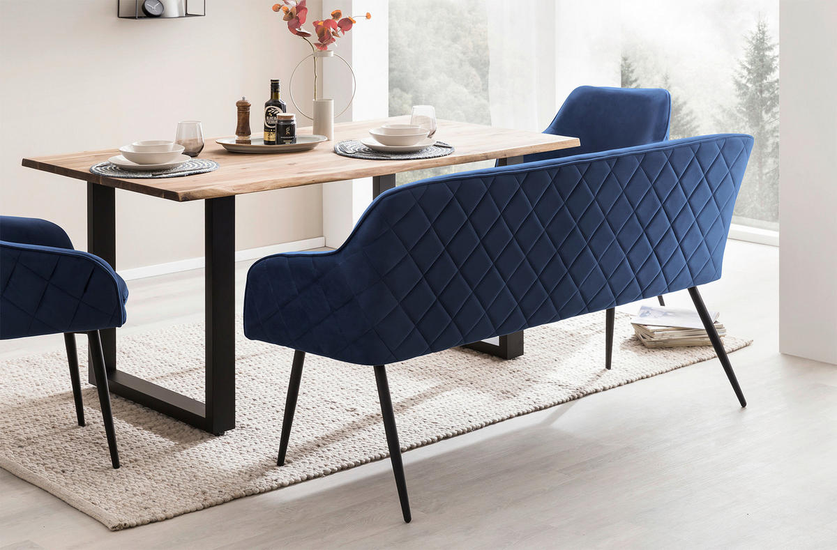 SITZBANK 160/85/61 cm Samt Blau Metall  - Blau/Schwarz, MODERN, Textil/Metall (160/85/61cm) - Livetastic