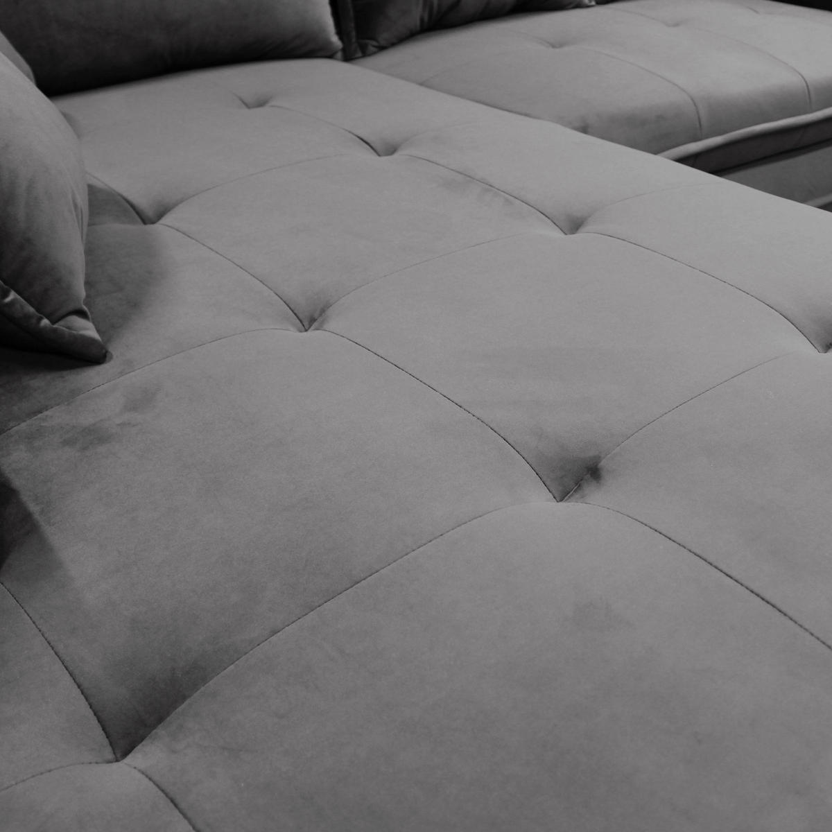 ECKSOFA in Velours Grau  187/277 cm  - Schwarz/Grau, Design, Textil/Metall (187/277cm) - Livetastic