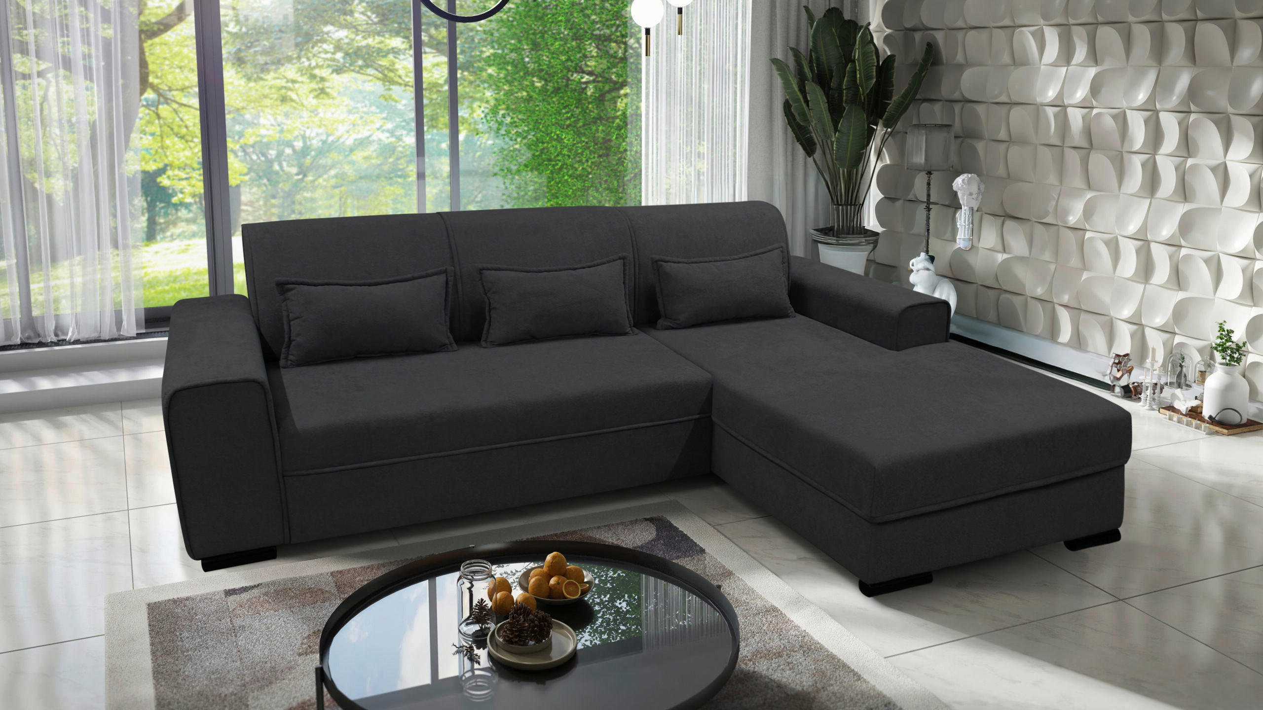 ECKSOFA Dunkelgrau Struktur, Bouclé  - Dunkelgrau/Schwarz, Design, Kunststoff/Textil (270/175cm) - MID.YOU