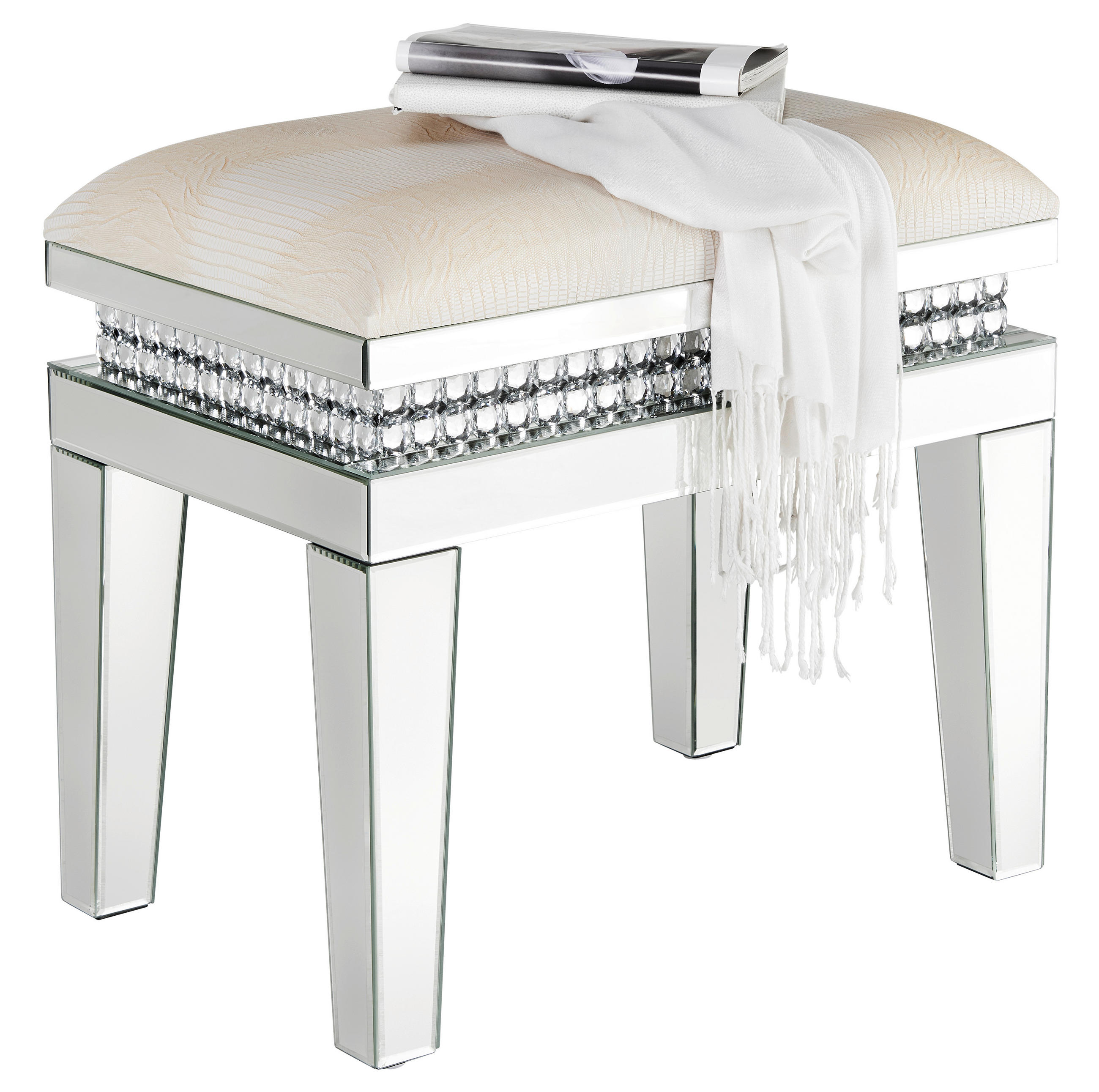 TABURE, steklo, tekstil, leseni material krem barve, srebrne barve  - srebrne barve/krem barve, Trendi, steklo/tekstil (55,5/51,5/35,5cm) - Xora