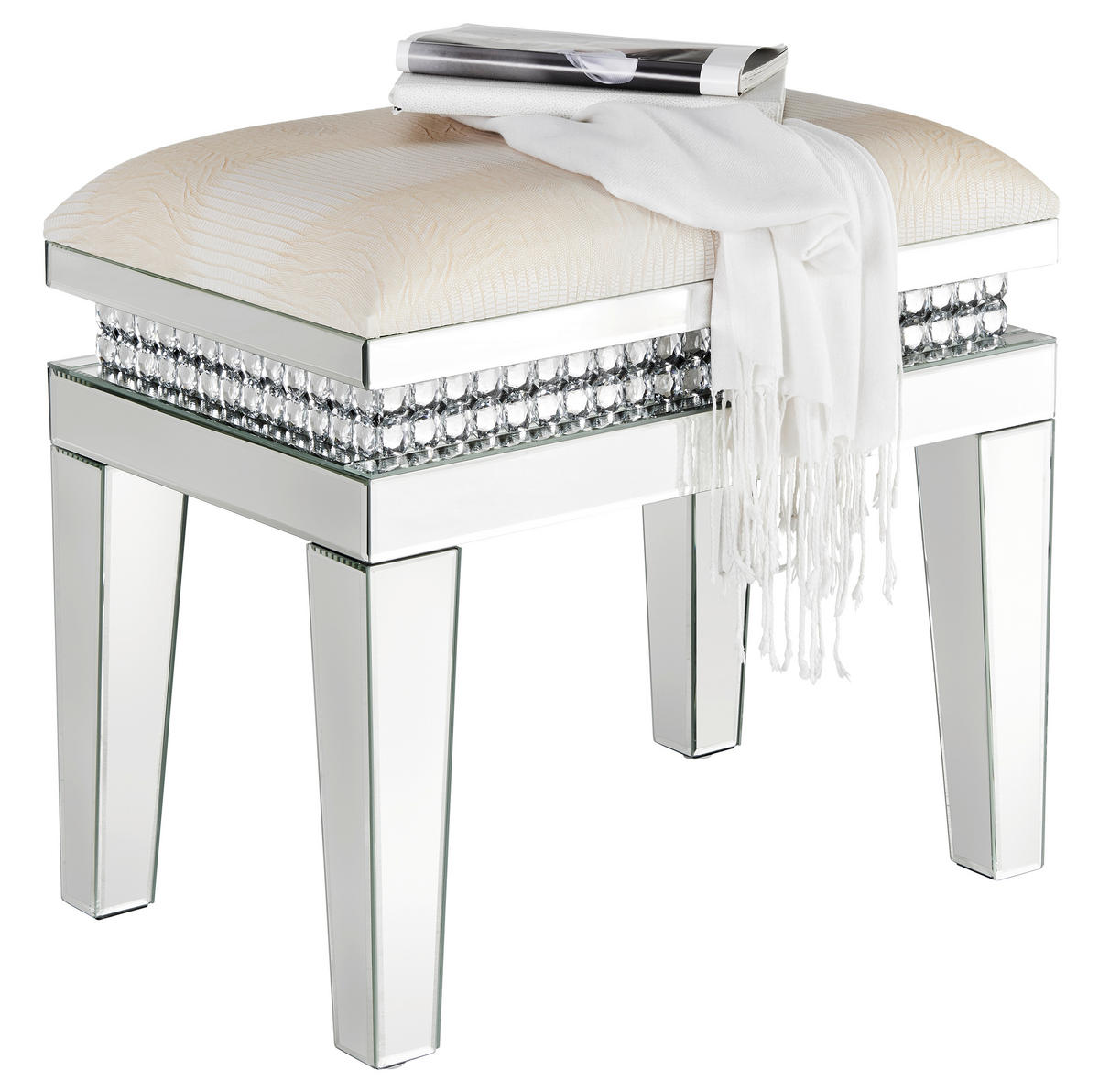 TABURE, steklo, tekstil, leseni material krem barve, srebrne barve  - srebrne barve/krem barve, Trendi, steklo/tekstil (55,5/51,5/35,5cm) - Xora