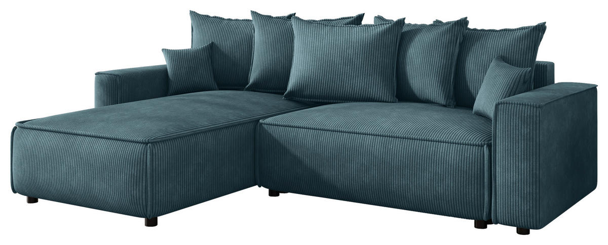 ECKSOFA 190/280 cm MERO in Cord Blau Zierkissen, Rückenkissen, Bettkasten  190/280 cm  - Blau/Schwarz, MODERN, Kunststoff/Textil (190/280cm) - MID.YOU