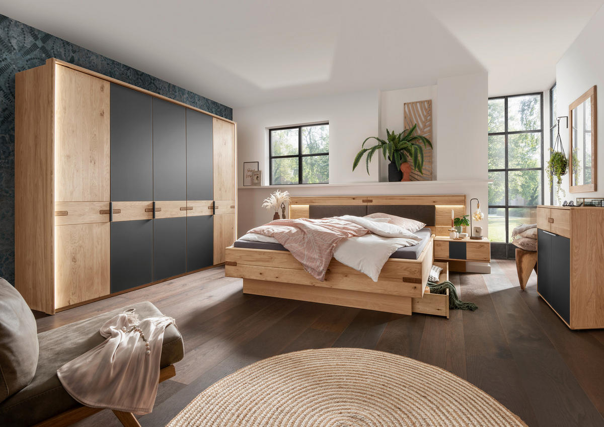 BETTANLAGE 160/200 cm  in Anthrazit, Braun, Eiche Bianco  - Eiche Bianco/Anthrazit, Natur, Glas/Holz (160/200cm) - Linea Natura