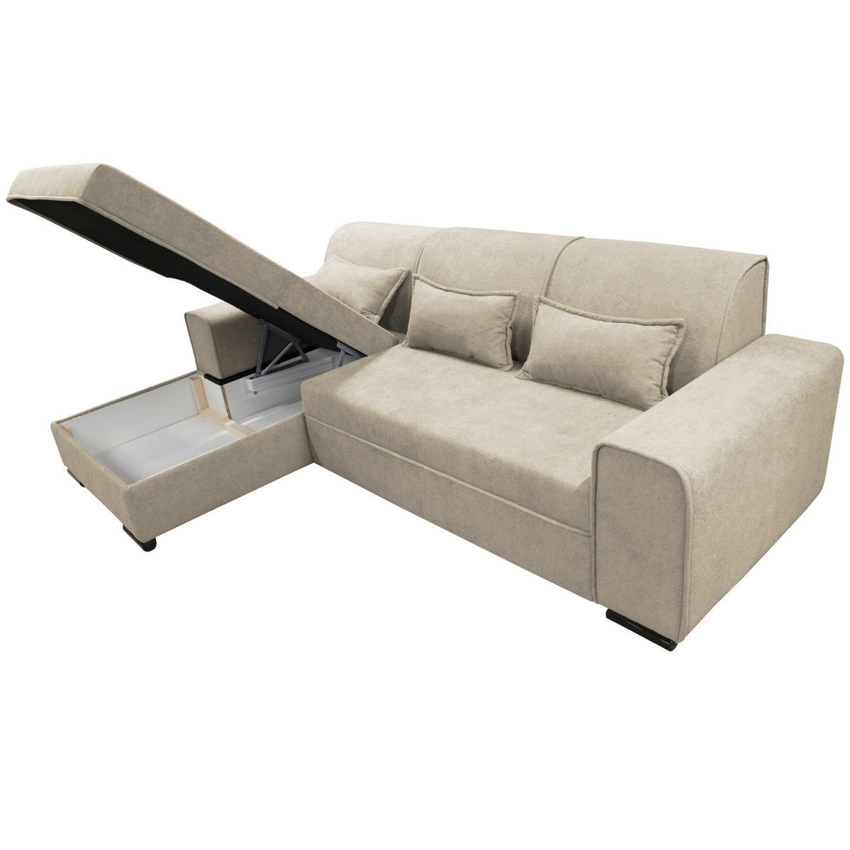 ECKSOFA Beige Struktur, Bouclé  - Beige/Schwarz, Design, Kunststoff/Textil (175/270cm) - MID.YOU