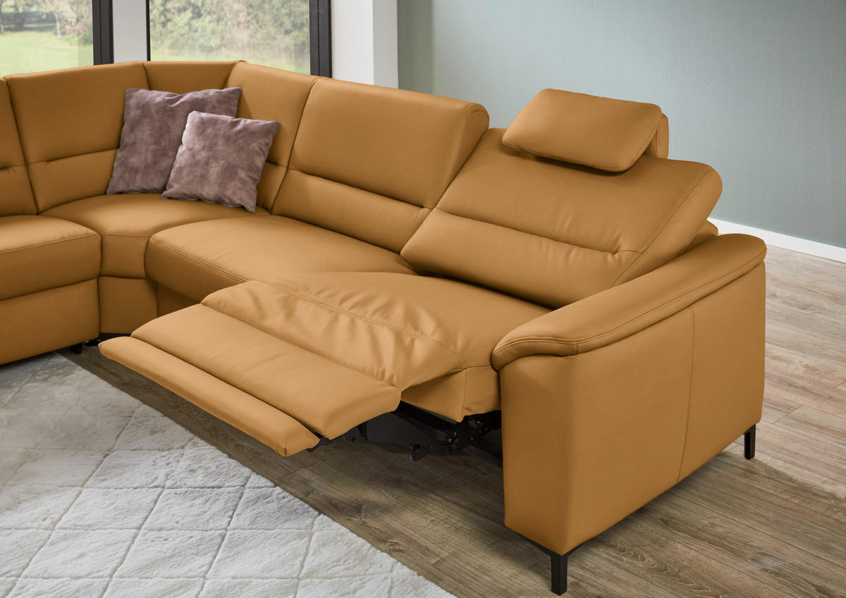 ECKSOFA  in Echtleder Senfgelb  249/290 cm  - Senfgelb/Schwarz, KONVENTIONELL, Leder/Metall (249/290cm) - Beldomo Premium