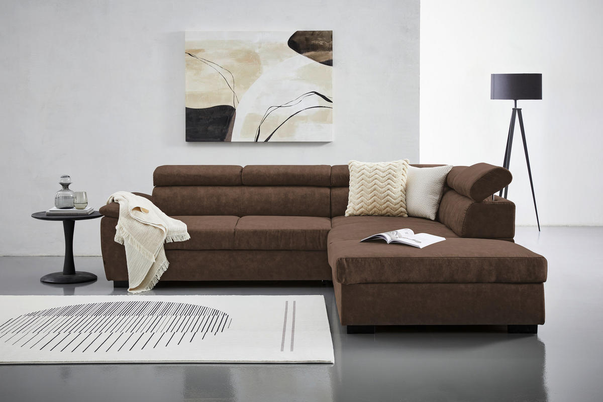 ECKSOFA Dunkelbraun Lederlook  - Dunkelbraun/Schwarz, Design, Kunststoff/Textil (263/230cm) - Hom`in