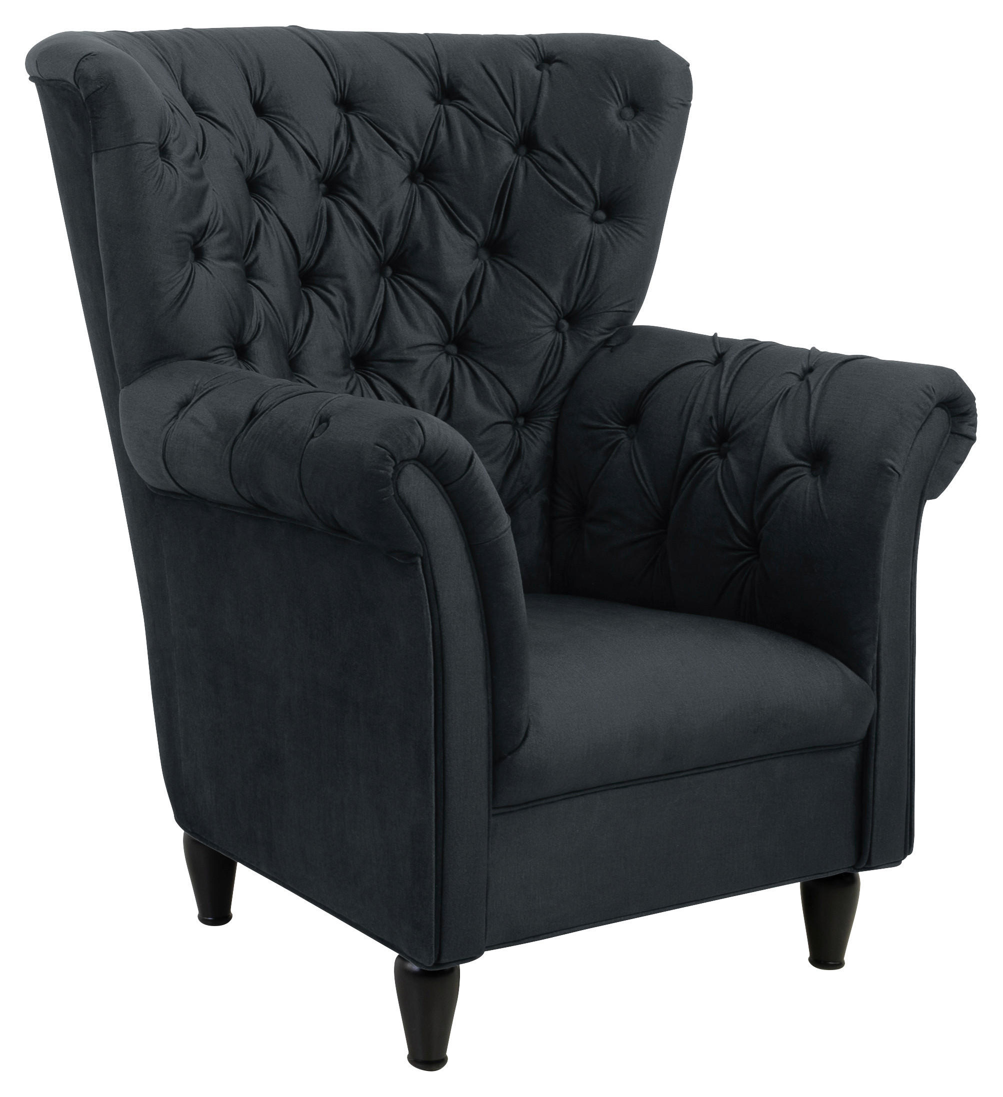 FÜLES FOTEL - fekete/antracit, Design, textil/fa (96/112/86cm) - MID.YOU