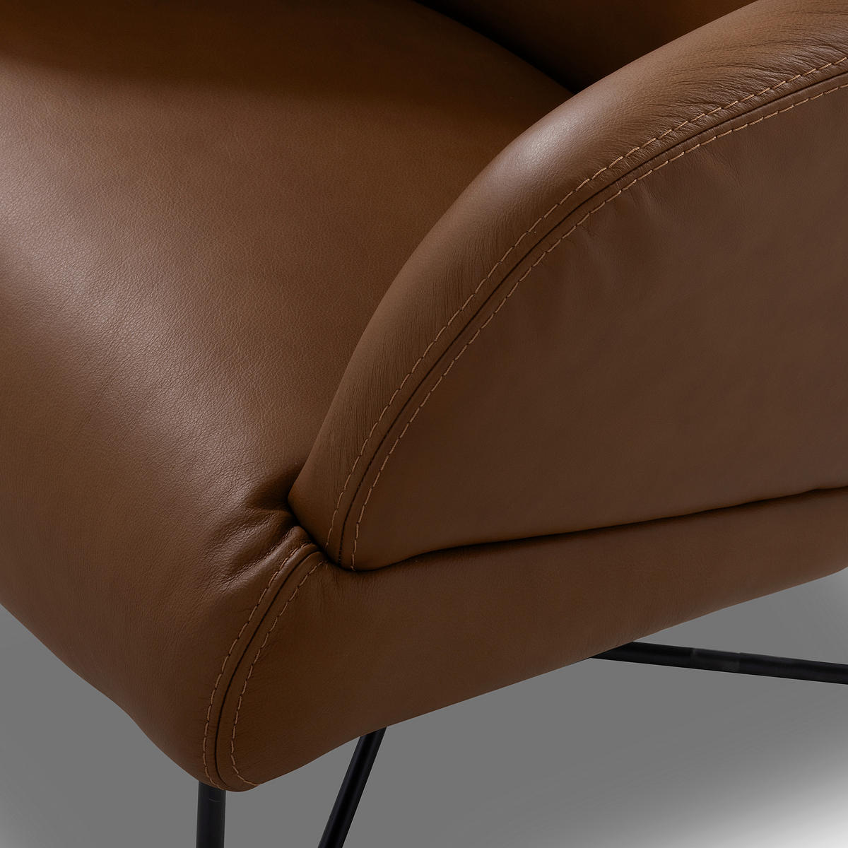 SESSELSET Echtleder Cognac  - Cognac/Kirschrot, Design, Leder/Metall (67/87/74cm) - Livetastic