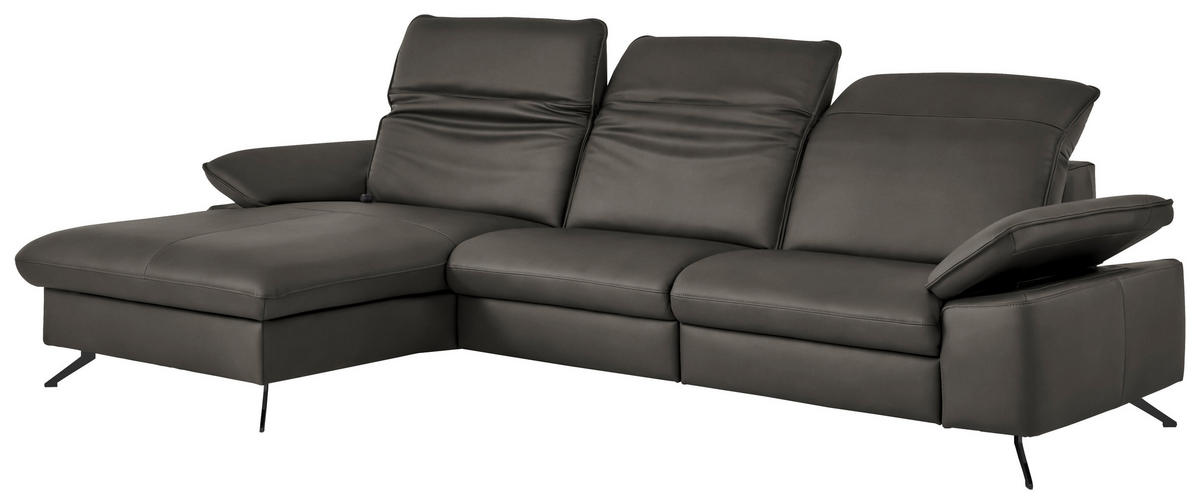 ECKSOFA  Echtleder Taupe  - Taupe/Schwarz, Design, Leder/Metall (169/307cm) - Beldomo Premium