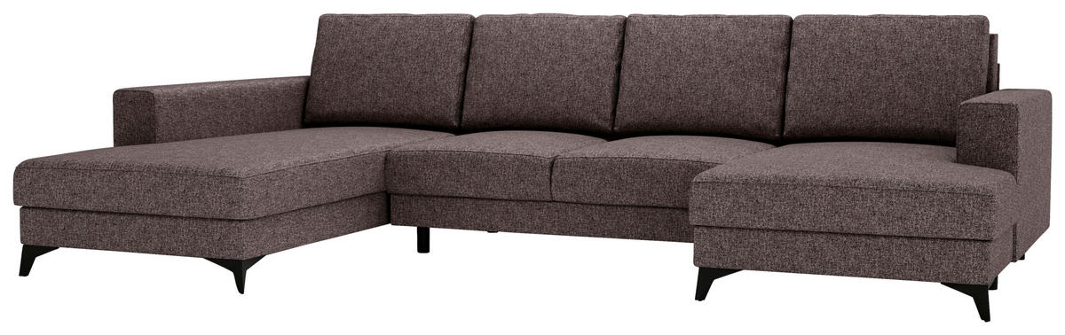 WOHNLANDSCHAFT in Flachgewebe Braun  - Schwarz/Braun, Design, Textil/Metall (190/339/156cm) - Livetastic