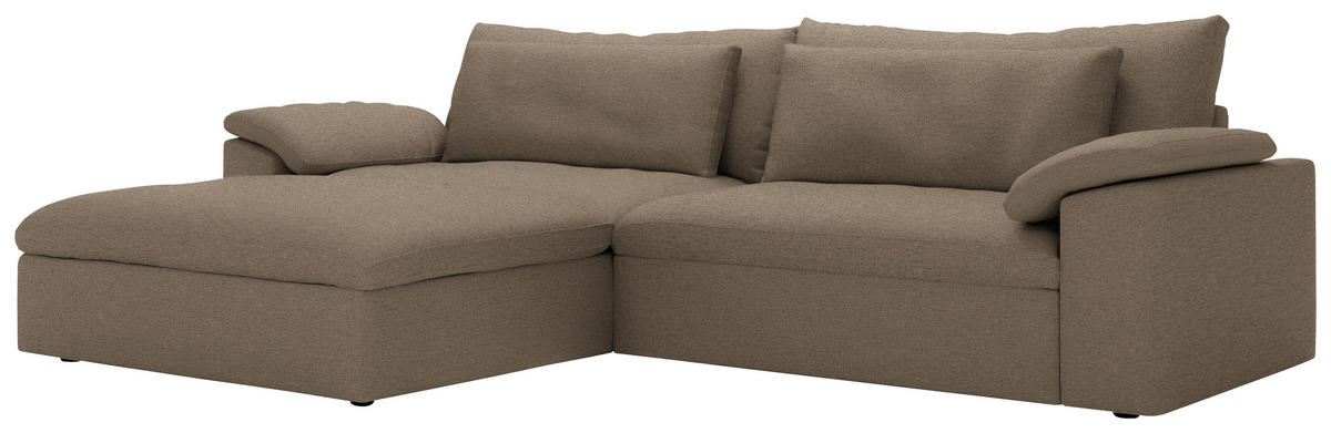 ECKSOFA Flachgewebe Hellbraun  - Hellbraun/Schwarz, Modern, Kunststoff/Textil (198/306cm) - Carryhome