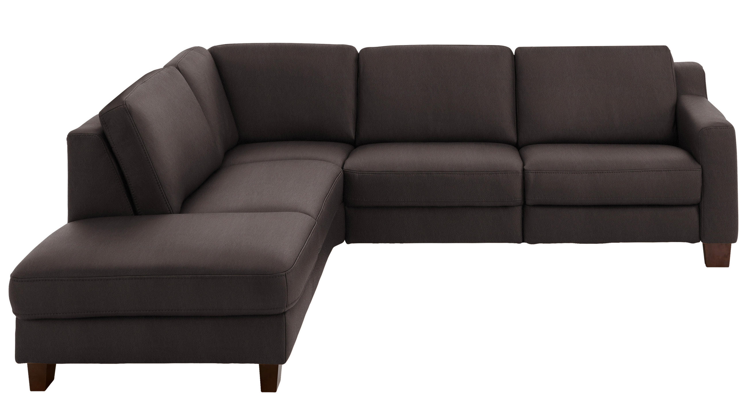 ECKSOFA in Echtleder Mokka  - Eichefarben/Mokka, Design, Leder/Holz (235/259cm) - Valdera