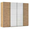 SCHWEBETÜRENSCHRANK 271/223/68 cm 4-türig Weiß, Eiche Artisan  - Chromfarben/Weiß, KONVENTIONELL, Glas/Holzwerkstoff (271/223/68cm) - Novel