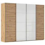 SCHWEBETÜRENSCHRANK 271/223/68 cm 4-türig Weiß, Eiche Artisan  - Chromfarben/Weiß, KONVENTIONELL, Glas/Holzwerkstoff (271/223/68cm) - Novel