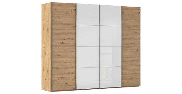 SCHWEBETÜRENSCHRANK 271/223/68 cm 4-türig Weiß, Eiche Artisan  - Chromfarben/Weiß, KONVENTIONELL, Glas/Holzwerkstoff (271/223/68cm) - Novel