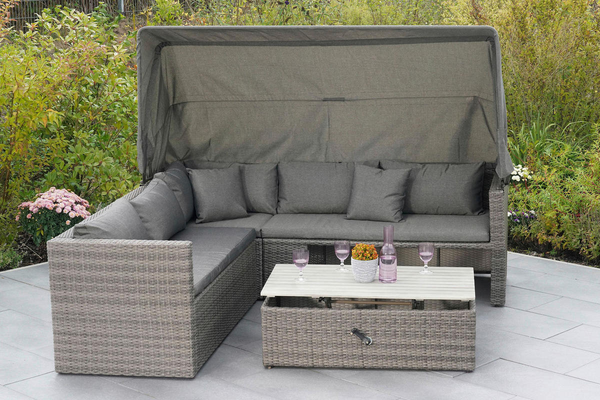 LOUNGEGARNITUR 12-teilig   250/150/168 cm Akazie Stahl  - Hellgrau/Grau, KONVENTIONELL, Holz/Kunststoff (250/150/168cm) - Gardenson