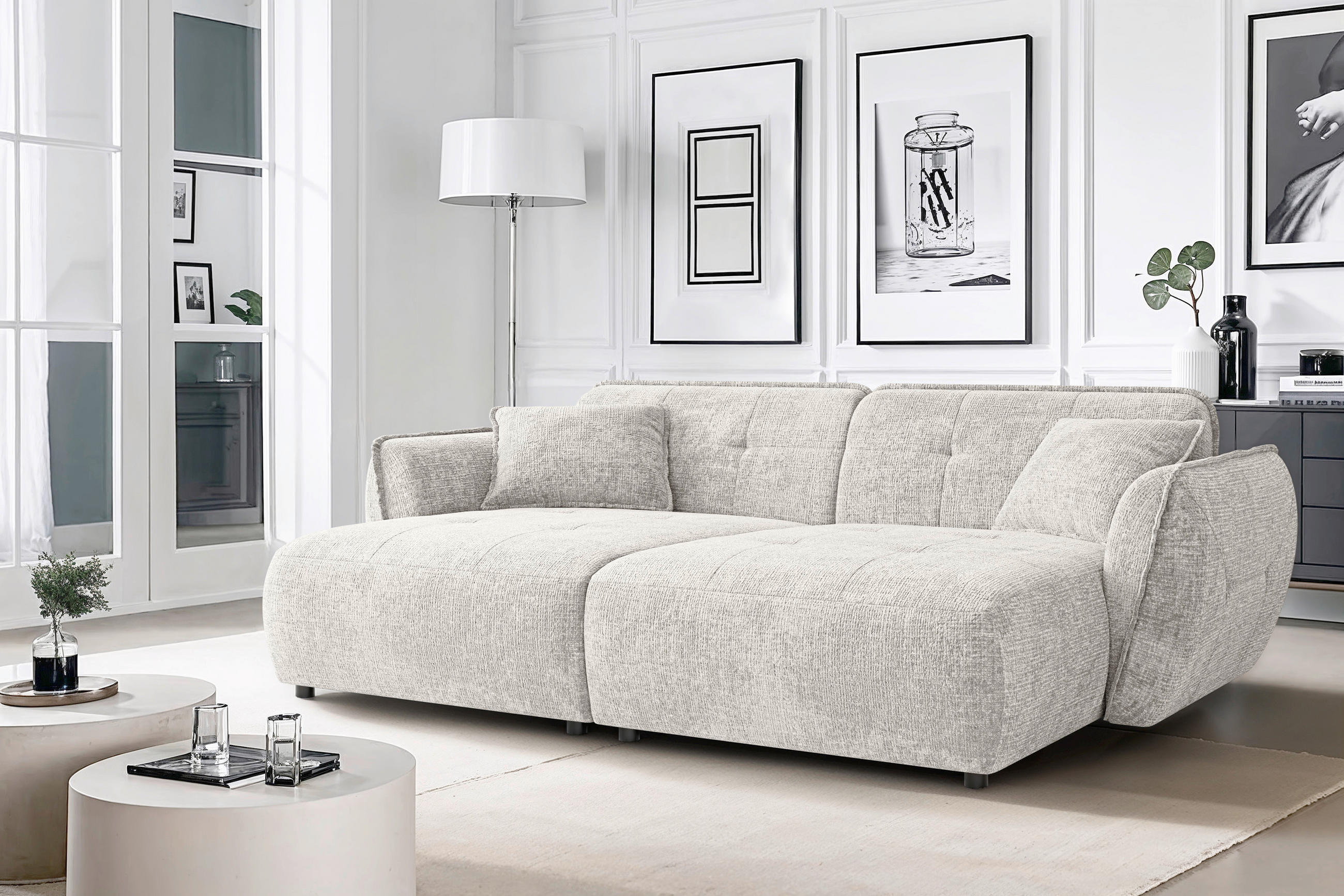 BIGSOFA NELIA in Chenille Beige  - Beige/Schwarz, Design, Kunststoff/Textil (252/81/155cm) - P & B