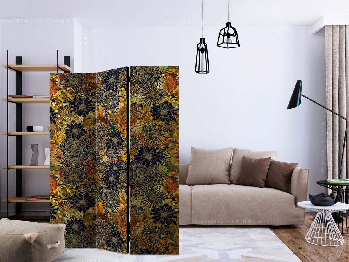 PARAVENT mit 3  Flügel - Schwarz/Braun, Basics, Holz/Textil (135/172/3cm) - artgeist