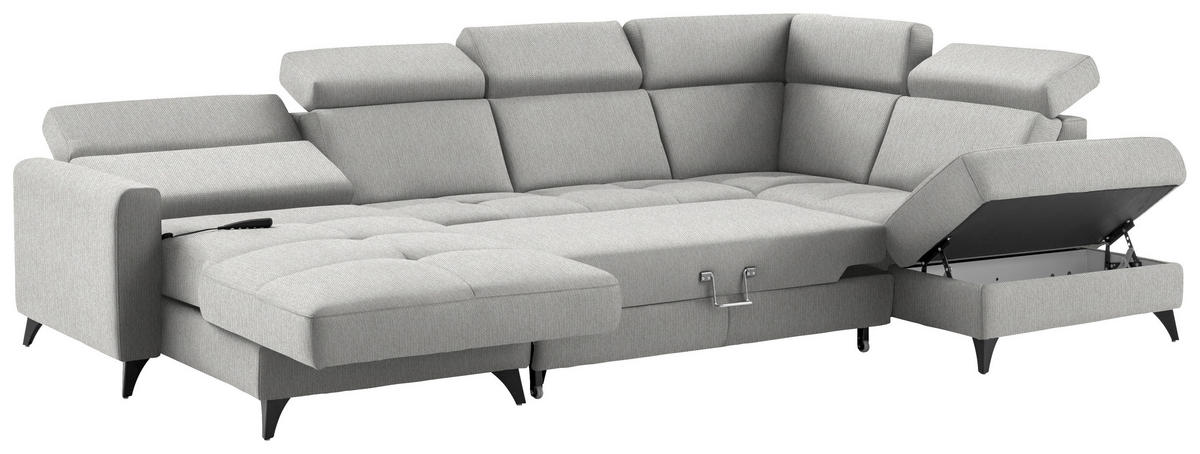 WOHNLANDSCHAFT Flachgewebe Sandfarben  - Sandfarben/Schwarz, Konventionell, Textil/Metall (174/333/215cm) - Beldomo System