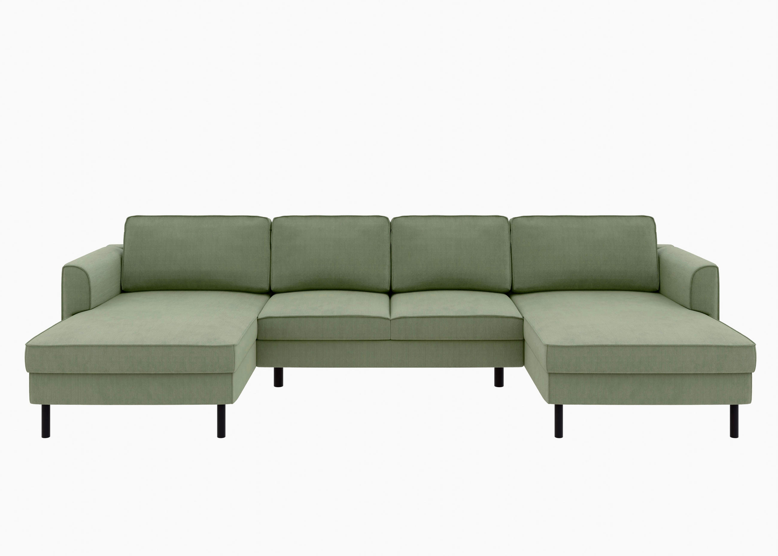 WOHNLANDSCHAFT Grün Cord  - Schwarz/Grün, MODERN, Textil/Metall (161/306/161cm) - Trendmanufaktur