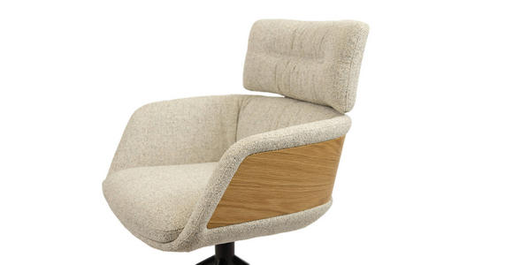 ARMLEHNSTUHL , Wippfunktion, Sitzfläche 360° drehbar, automatische Rückholfunktion , Webstoff  - Eichefarben/Beige, Design, Holz/Textil (62/92/66cm) - Dieter Knoll