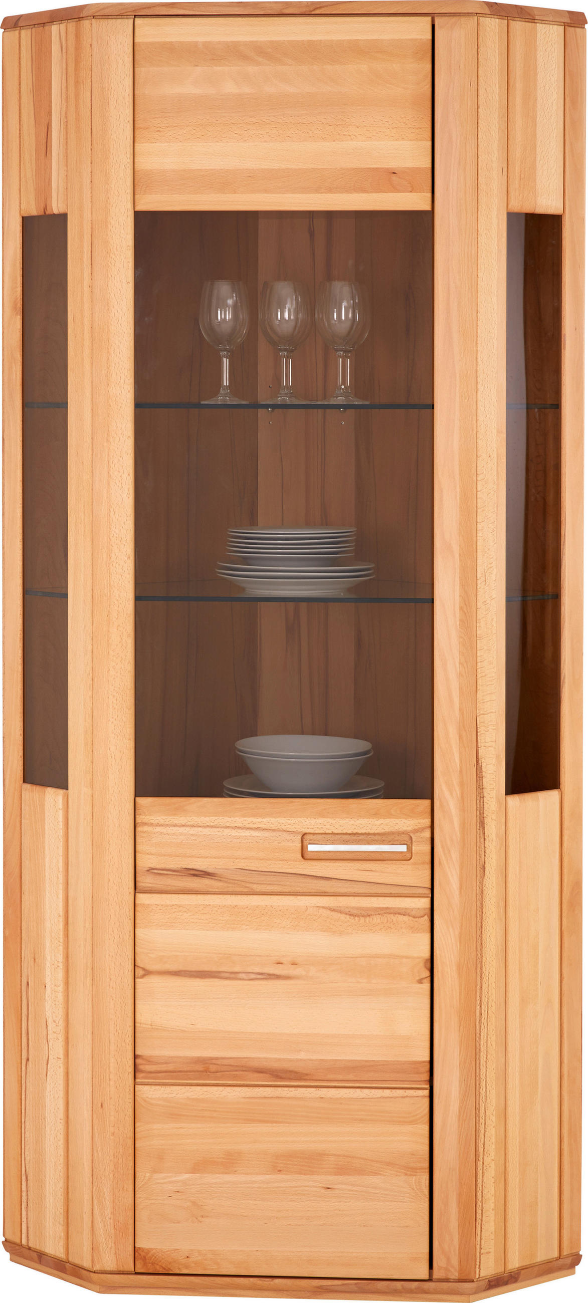 ECKVITRINE  in teilmassiv Kernbuche Buchefarben - Edelstahlfarben/Buchefarben, KONVENTIONELL, Glas/Holz (69/209/69cm) - Novel
