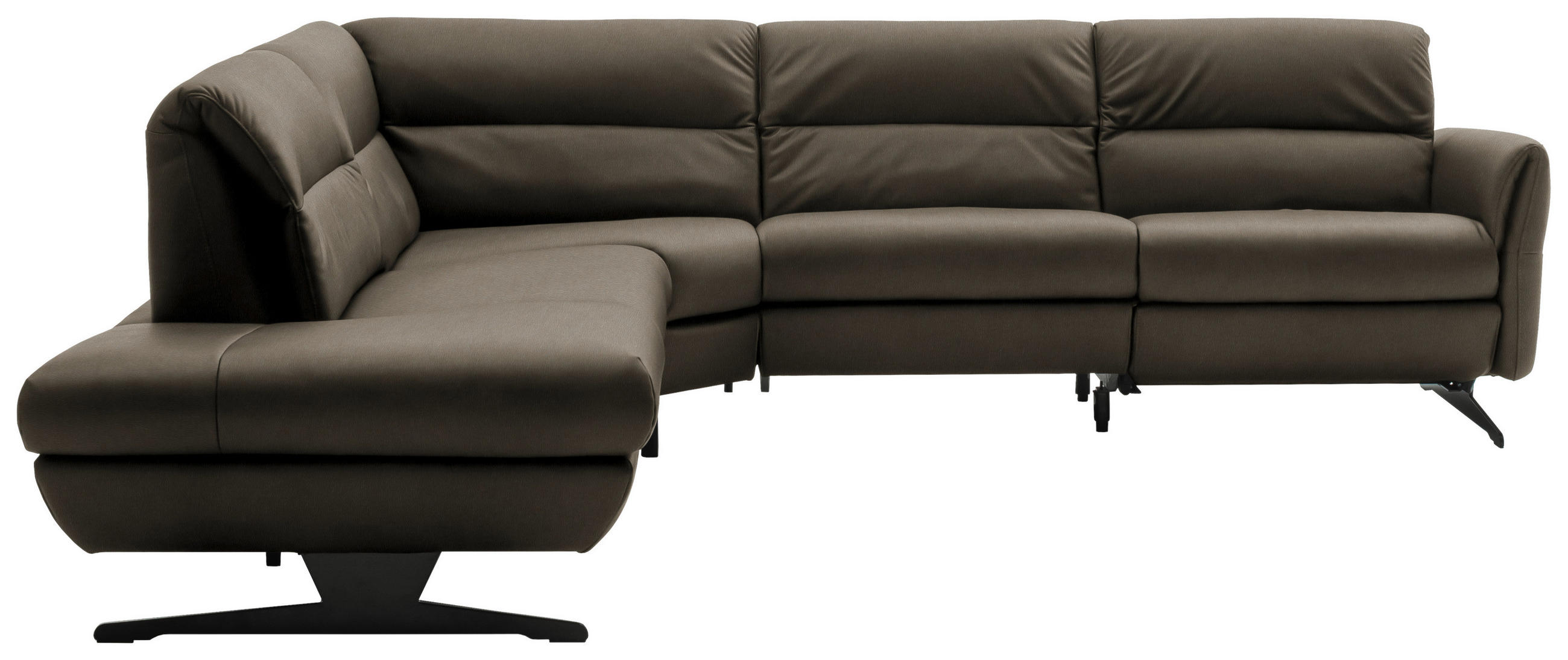 ECKSOFA in Echtleder Graubraun  258/286 cm  - Graubraun/Schwarz, Design, Leder/Metall (258/286cm) - Schöner Wohnen