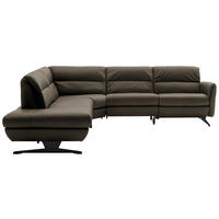 ECKSOFA in Echtleder Graubraun  258/286 cm  - Graubraun/Schwarz, Design, Leder/Metall (258/286cm) - Schöner Wohnen