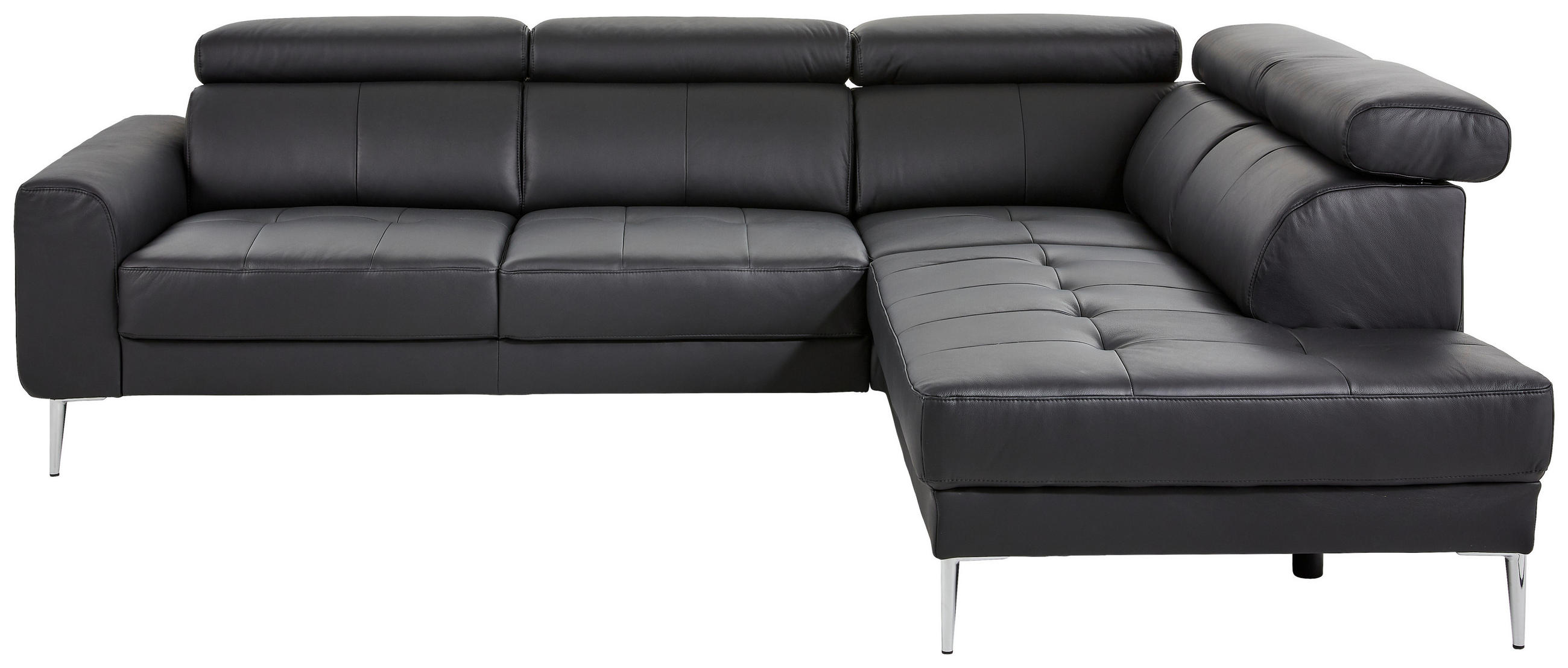 ECKSOFA Schwarz Echtleder  - Chromfarben/Schwarz, Design, Leder/Metall (262/213cm) - Hom`in