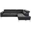 ECKSOFA Schwarz Echtleder  - Chromfarben/Schwarz, Design, Leder/Metall (262/213cm) - Hom`in