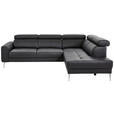 ECKSOFA  in Echtleder Schwarz  262/213 cm  - Chromfarben/Schwarz, Design, Leder/Metall (262/213cm) - Hom`in