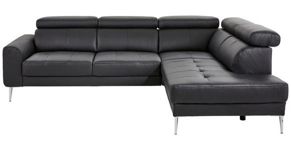 ECKSOFA  in Echtleder Schwarz  262/213 cm  - Chromfarben/Schwarz, Design, Leder/Metall (262/213cm) - Hom`in