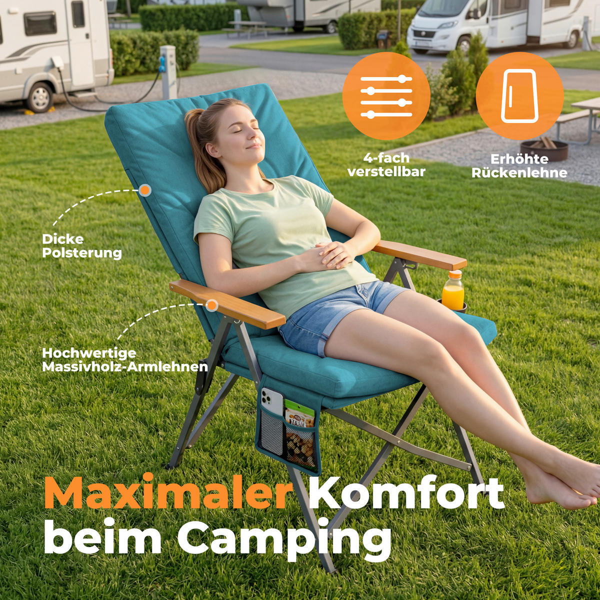 CAMPING-KLAPPSTUHL - Blau/Silberfarben, Basics, Textil/Metall (56/109/71cm) - Modante