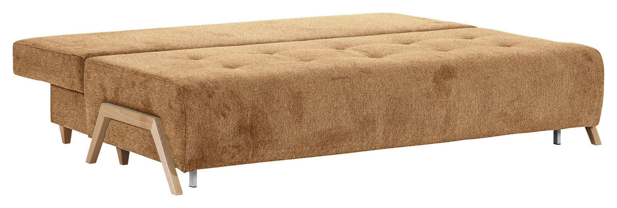 SCHLAFSOFA  mit Liegefunktion, Rücken echt Flachgewebe Cognac  - Cognac/Buchefarben, KONVENTIONELL, Holz/Textil (204/75/100cm) - Carryhome