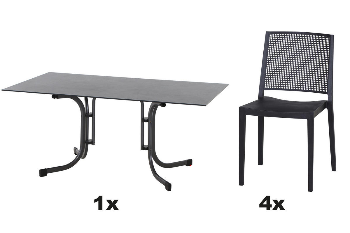 GARTENGARNITUR 5-teilig  - Anthrazit, Basics, Kunststoff/Metall (90/80/160cm) - Siena Garden