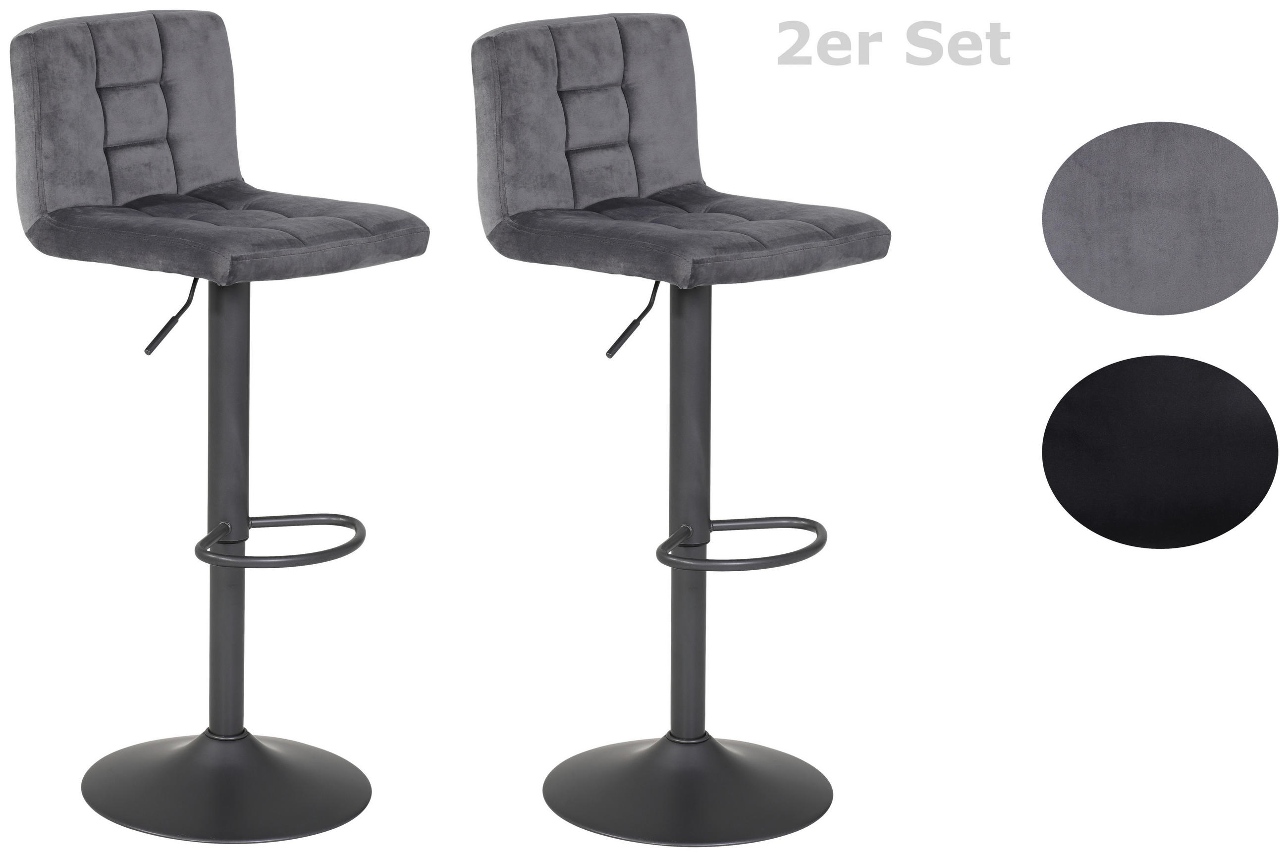 BARHOCKER-SET Samt Grau Stahl Sitzfläche 360° drehbar  - Dunkelgrau/Grau, MODERN, Textil/Metall (40/85/48cm) - MID.YOU